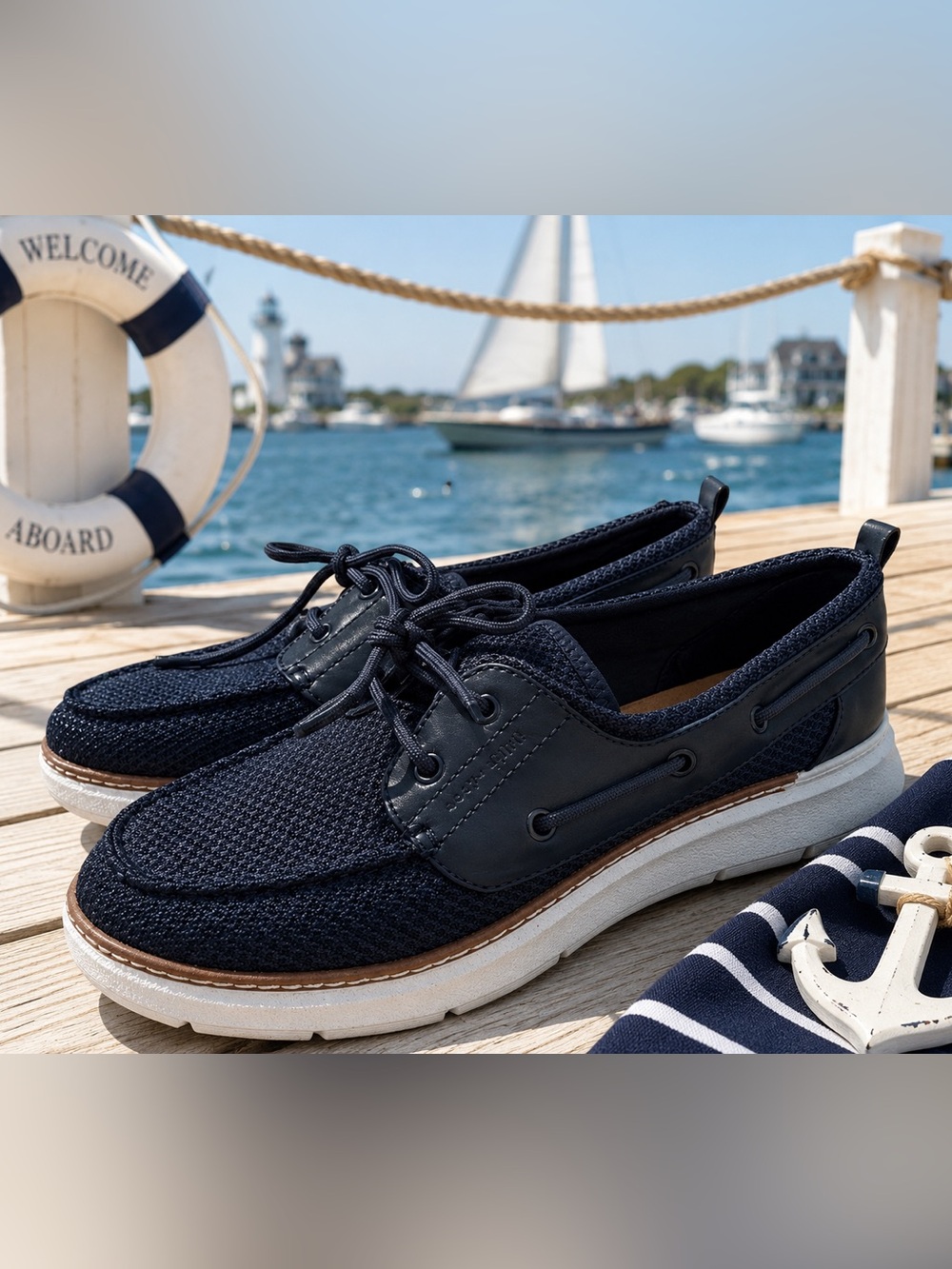 Easy Spirit eFlex Navy Boat Shoes Women’s 8W Lace Up Comfort Sneakers. Walking